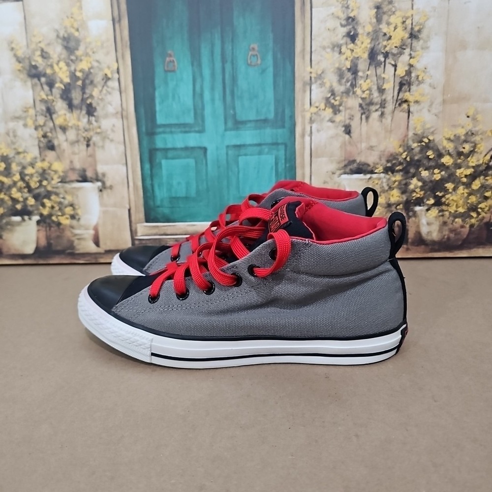 Vintage Converse Chuck Taylor All Star Gray/Black/Red Canvas Mid Shoe Mens 8